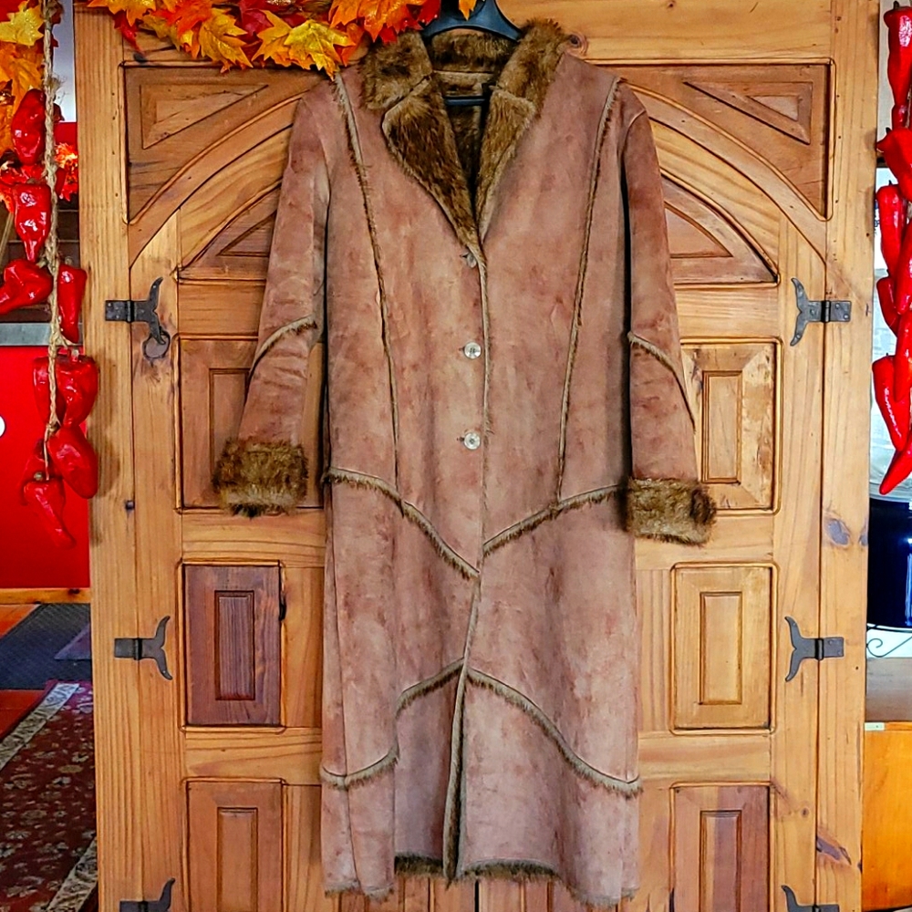 Leather and faux fur duster